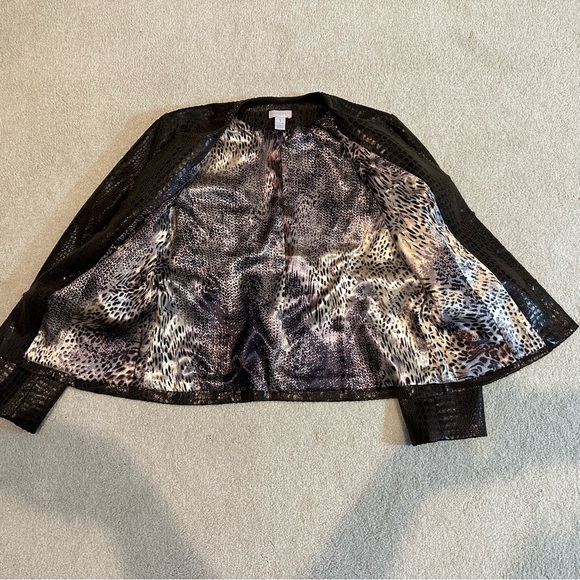 Chico’s Crocodile Embossed Brown Faux Leather Jacket - Picture 6 of 9